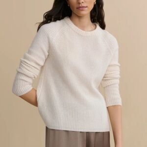 NWOT Jenni Kayne 100% Cashmere Fisherman Ivory Crew Neck Pullover Sweater S